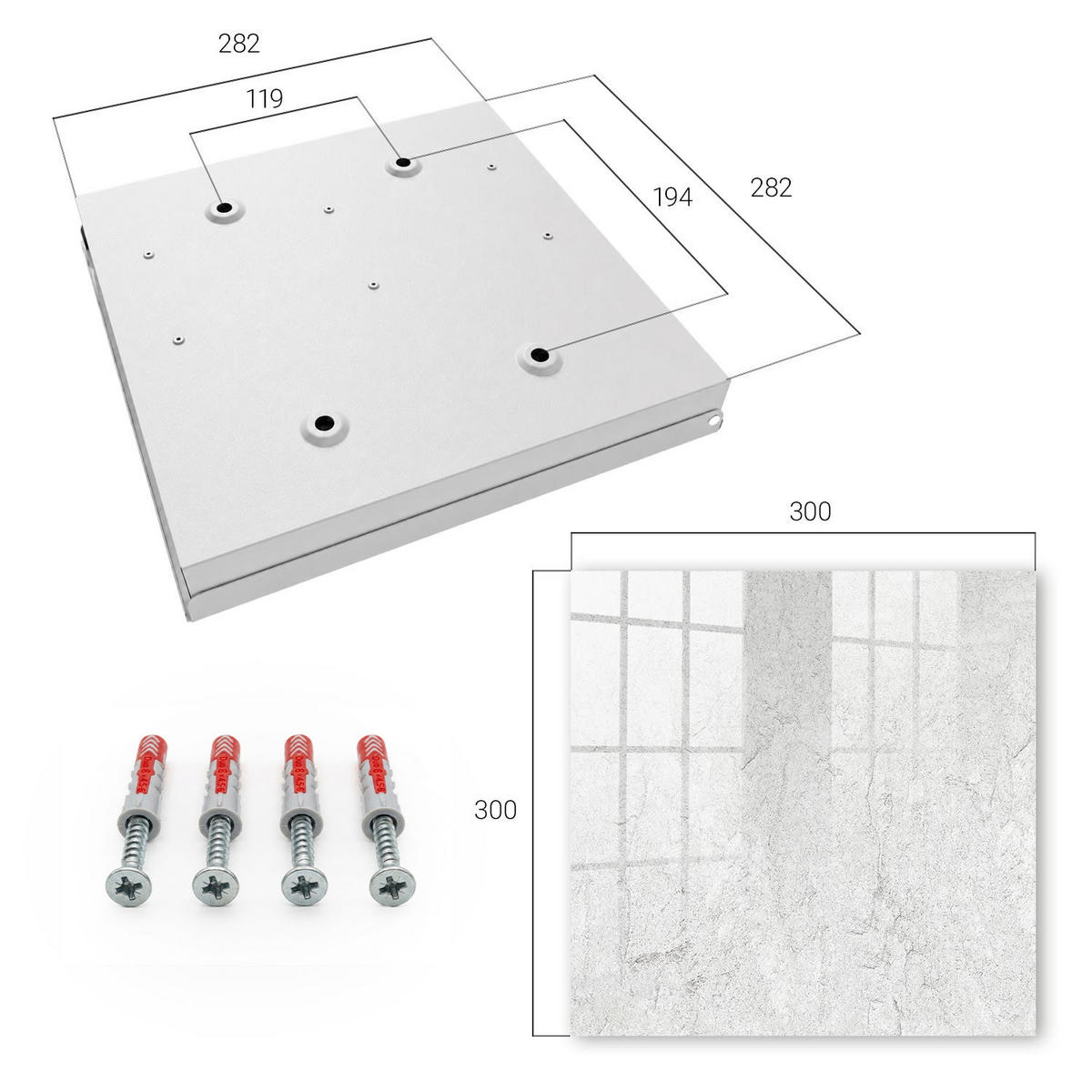 SCHLÜSSELBOX Weiß 30x30 cm – Türöffnung nach rechts - Zarter Stein - Weiß, Metall (30/30/5cm) - TULUP
