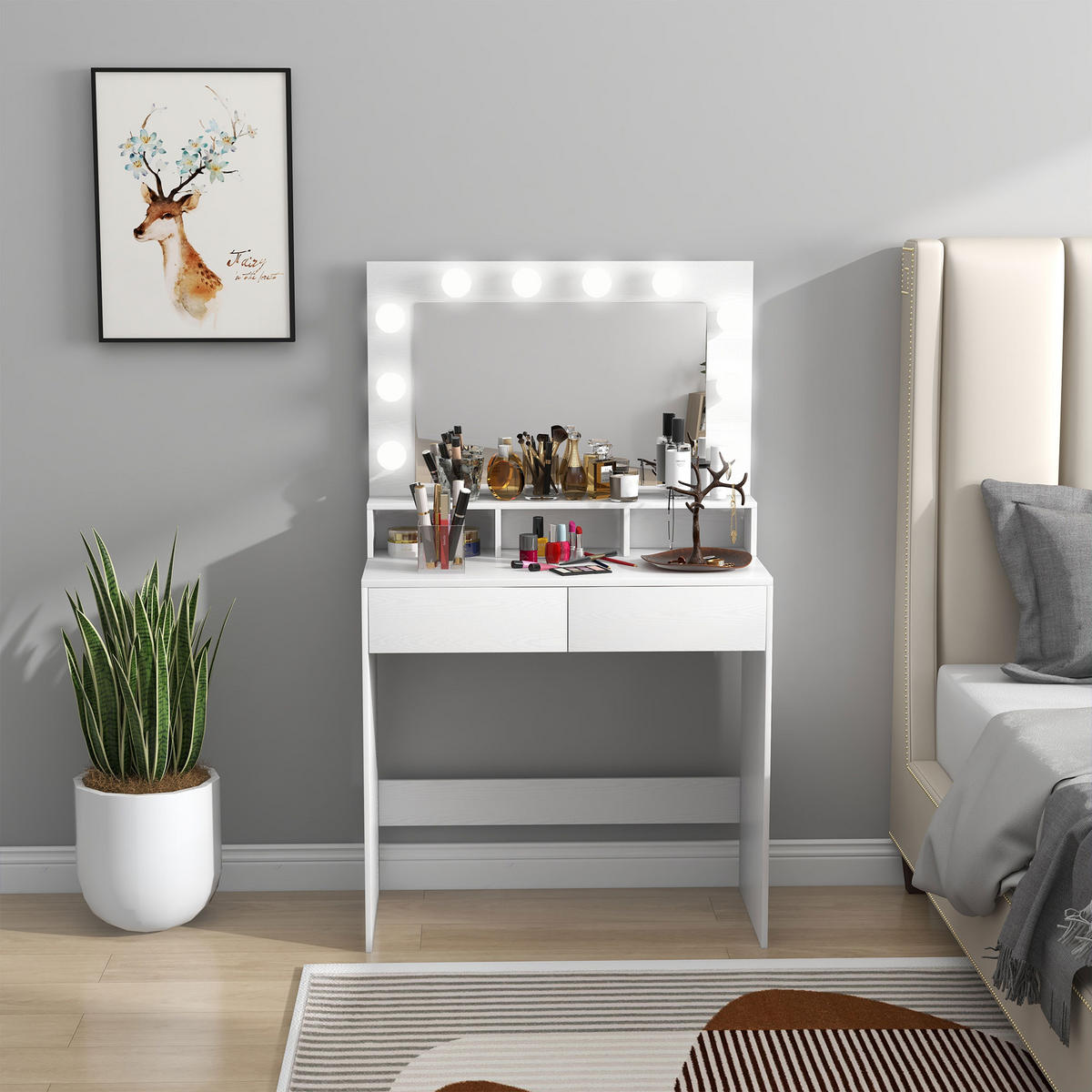 SCHMINKTISCH DE-18299 Weiß - Weiß, Holzwerkstoff (40/135/80cm) - ComfortXL