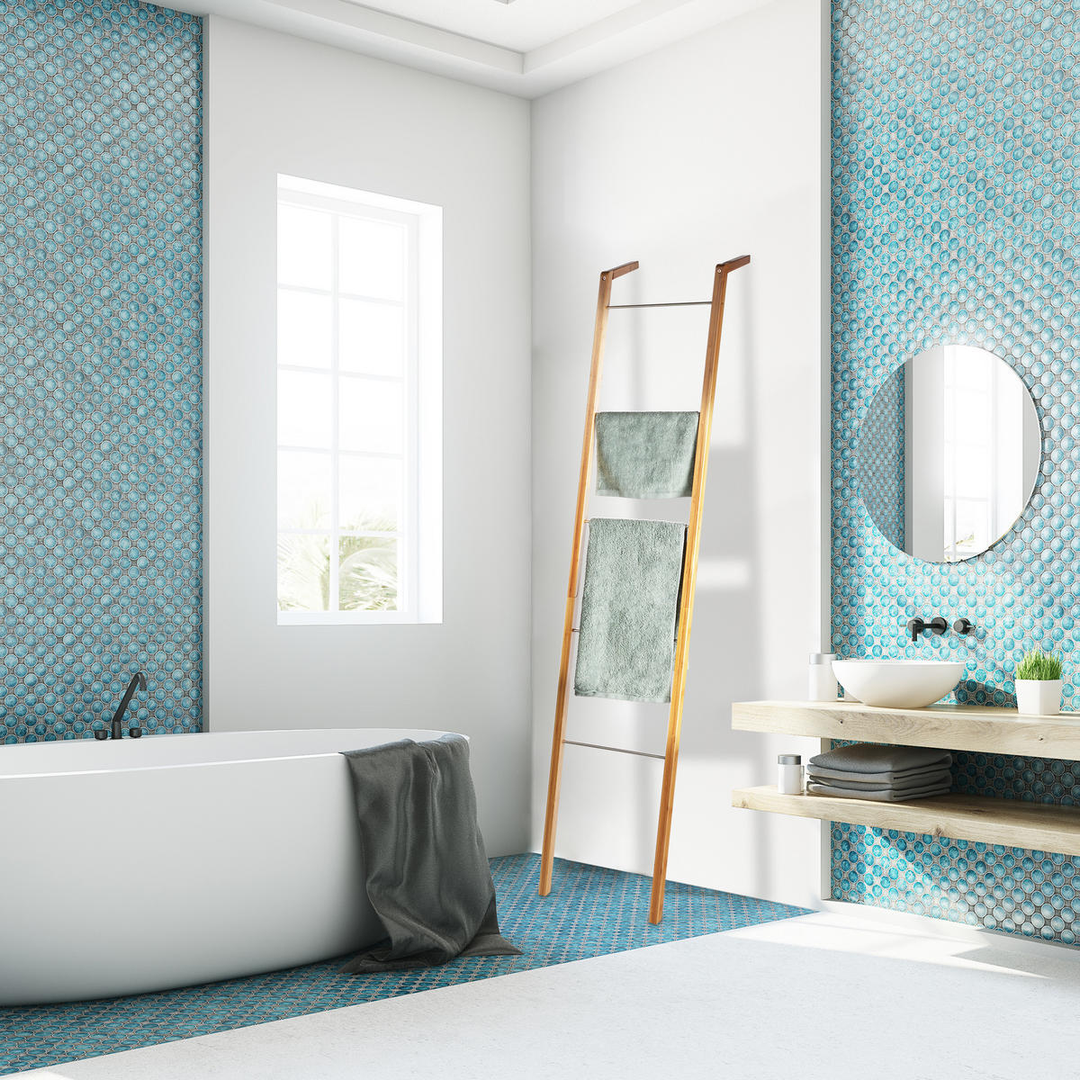 LEITERREGAL - Hellbraun, Holz/Metall (35/180/20cm) - Relaxdays