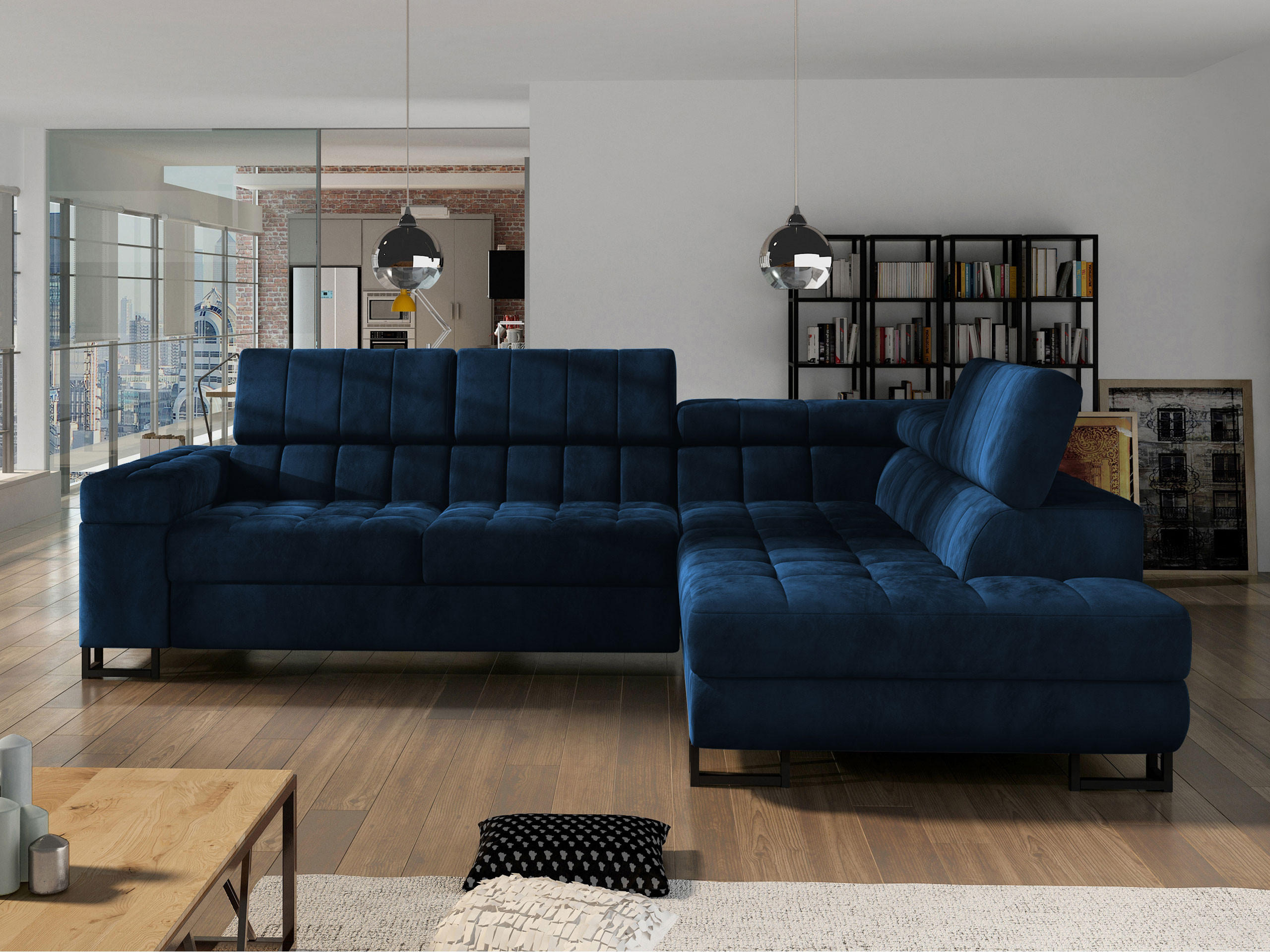 ECKSOFA Laris, Seite: Rechts - Schwarz/Dunkelblau, Holz/Textil (271/203cm) - MIRJAN24