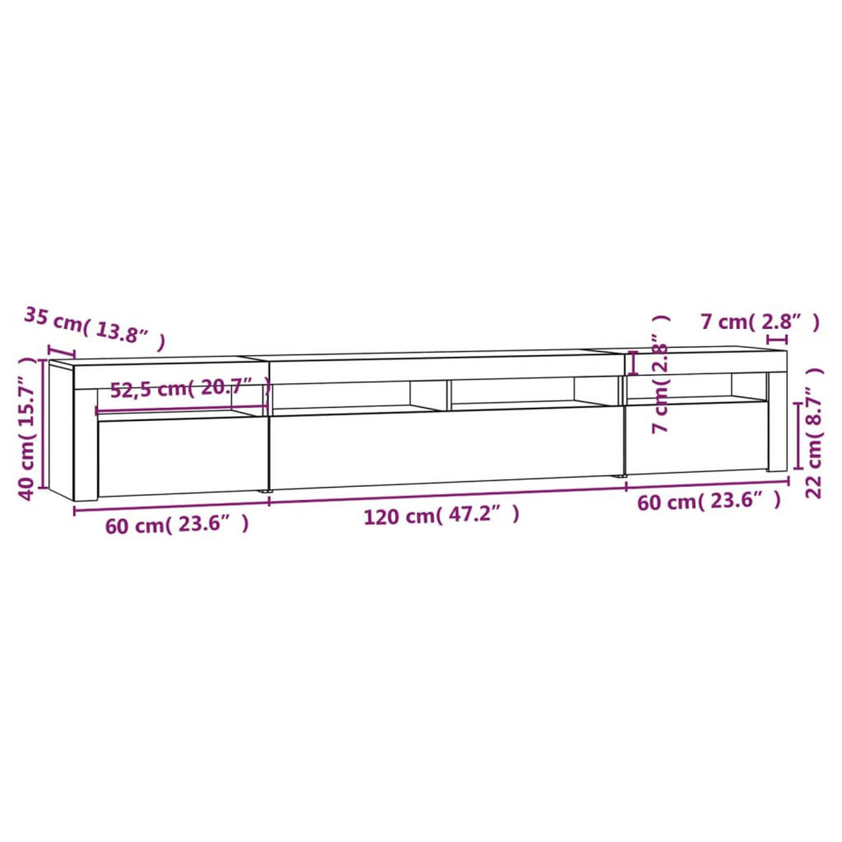 LOWBOARD mit Led-Leuchten 240/35/40 cm aus Holzwerkstoff in Sonoma-Eiche Dekor - Sonoma Eiche, Holz (240/40/35cm) - vidaXL