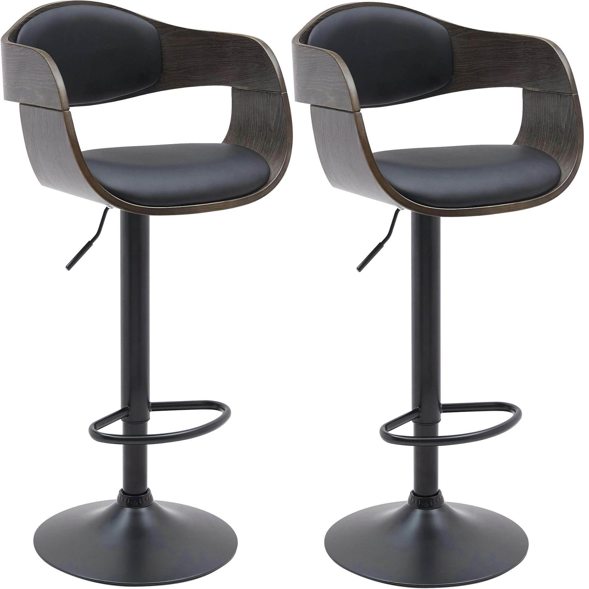 BARHOCKER 2er Set Lederlook Schwarz/Grau - Schwarz/Grau, Textil/Metall (48/87/50cm) - CLP