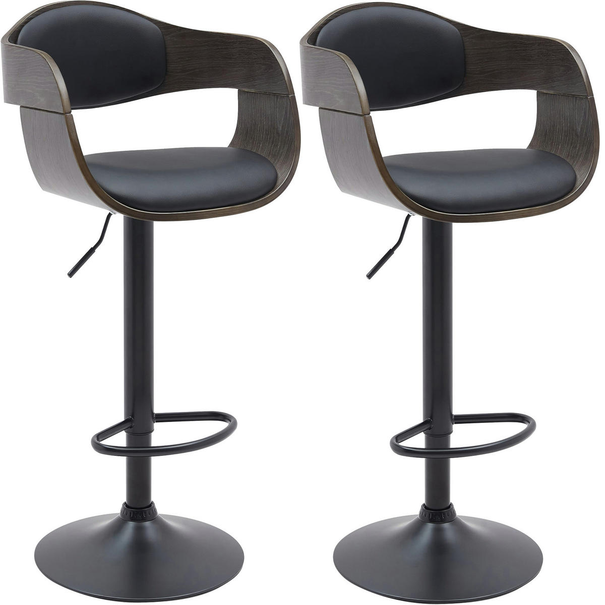 BARHOCKER 2er Set Lederlook Schwarz/Grau - Schwarz/Grau, Textil/Metall (48/87/50cm) - CLP