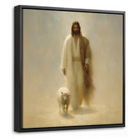 LEINWAND Bilder mit Rahmen - Schaf - Jesus - Pinselstriche - Abstrakt - 20x20 - Beige, Textil (20/20cm) - MuchoWow