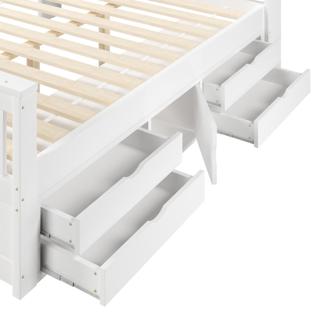 BETT 160/200 cm in Weiß mit 4 Schubladen, LED, USB und Ablagen - Weiß, Holz/Holzwerkstoff (160/200cm) - WISHDOR