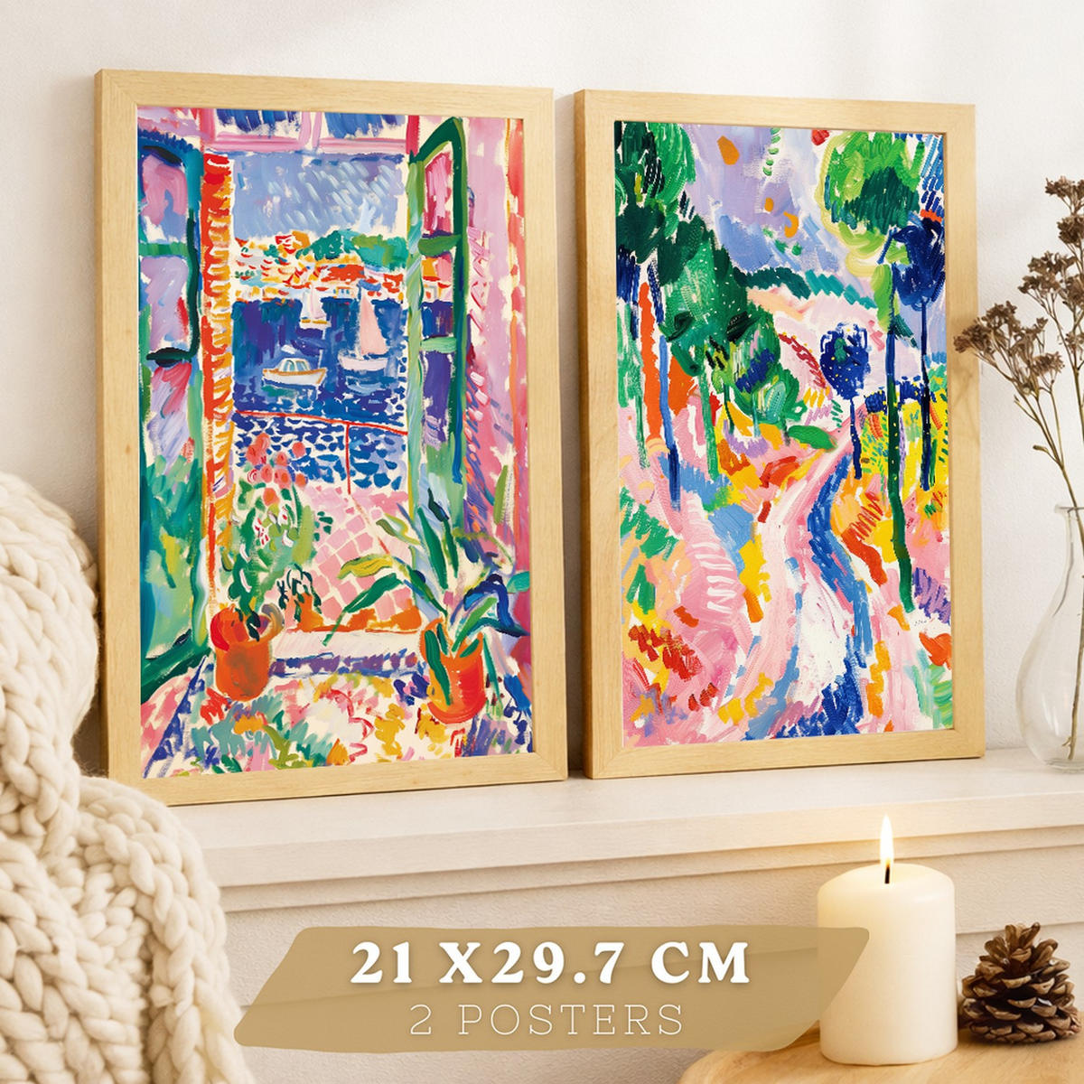 PLAKAT Sada 2 Plachetnice A3 Lehký dřevěný rám - béžová, papír (29.7/1/42cm) - Nacnic