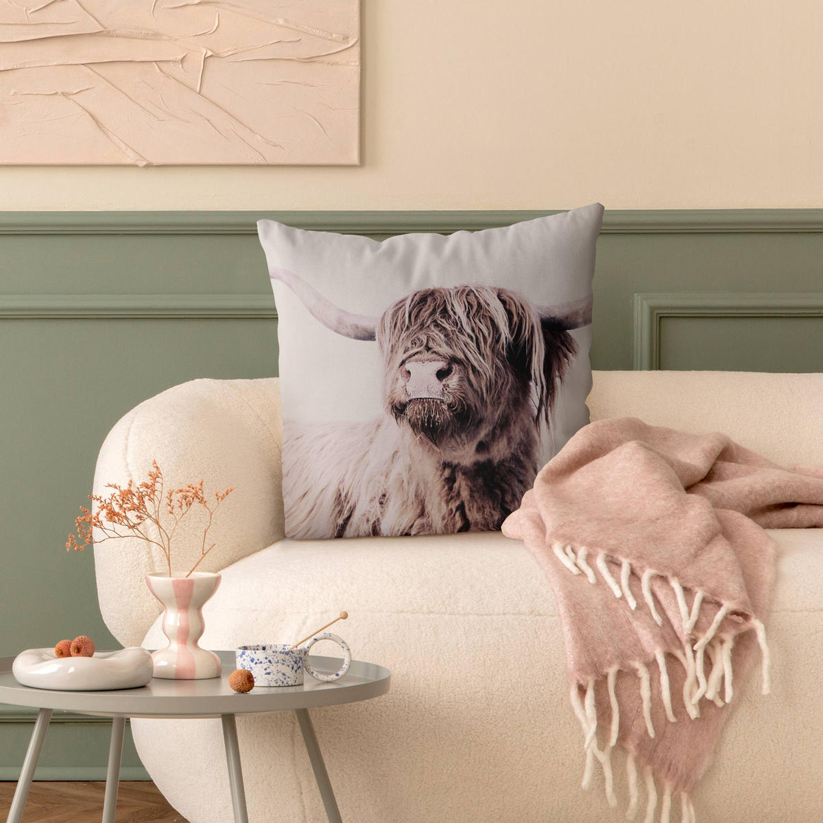 KISSENBEZUG Hochlandrind Frida in Beige 40/40 cm - Eichefarben, Textil (40/40cm) - Bilderwelten