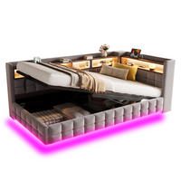 SCHLAFSOFA 90/200 cm in Hellgrau mit Stauraum, LED, USB und Typ-C - Hellgrau, Holzwerkstoff/Textil (90/200cm) - WISHDOR