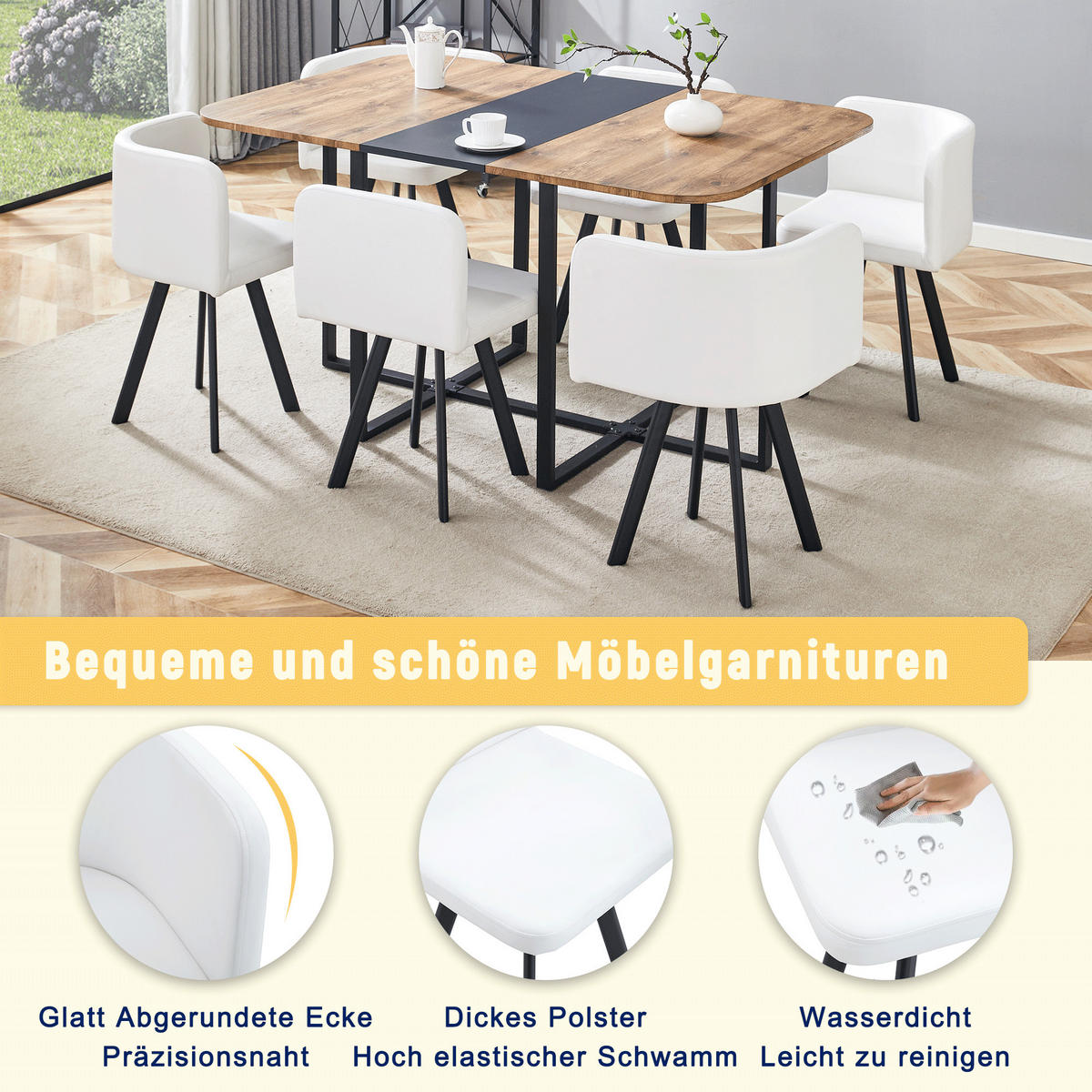ESSGRUPPE DE-39496 ausziehbar, mit 4 Stühlen und Metallgestell Weiß - Weiß, Holzwerkstoff (150/79/100cm) - ComfortXL
