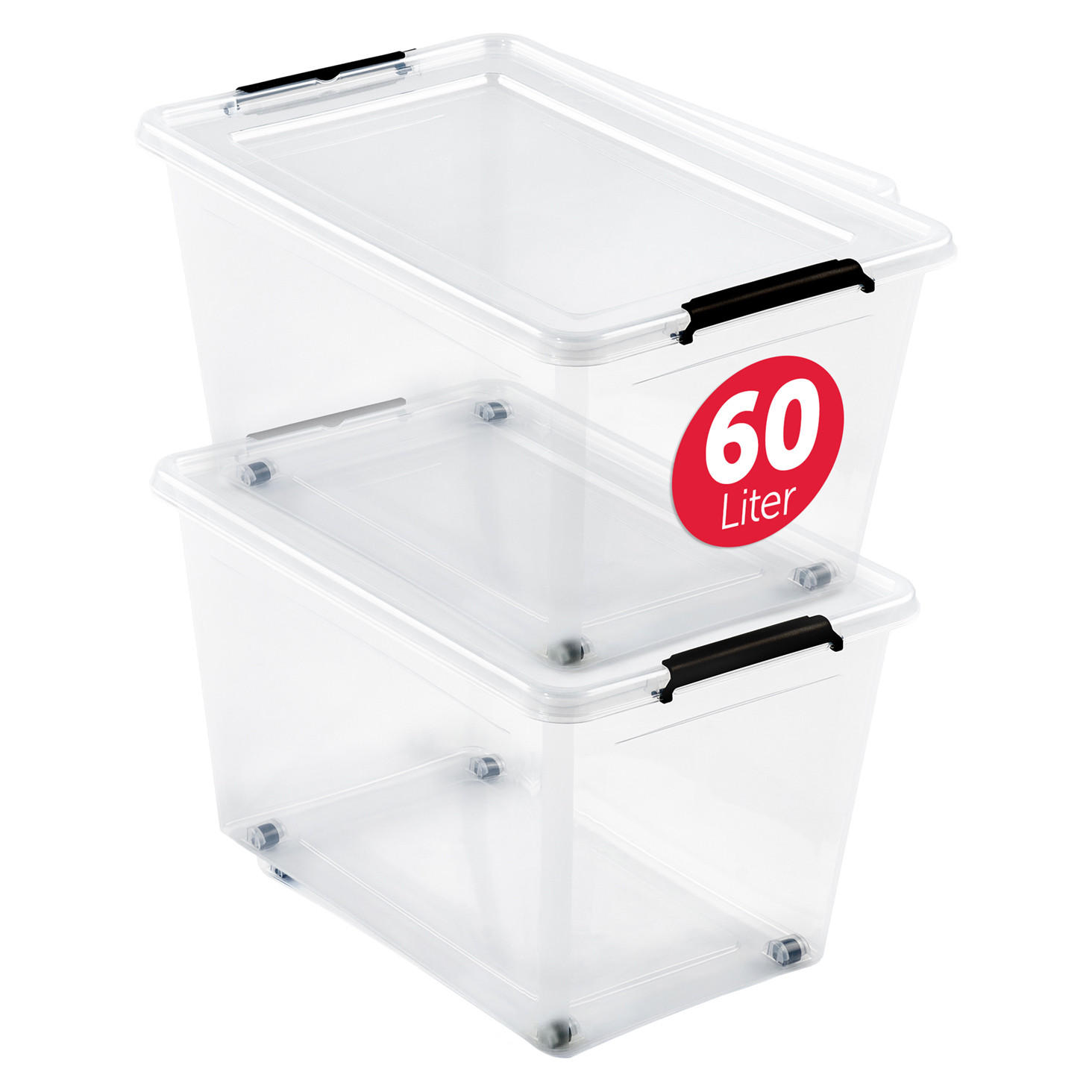 AUFBEWAHRUNGSBOXEN mit Deckel 60l im 2er Set - Transparent, Kunststoff (39/35/58cm) - BOXXivo
