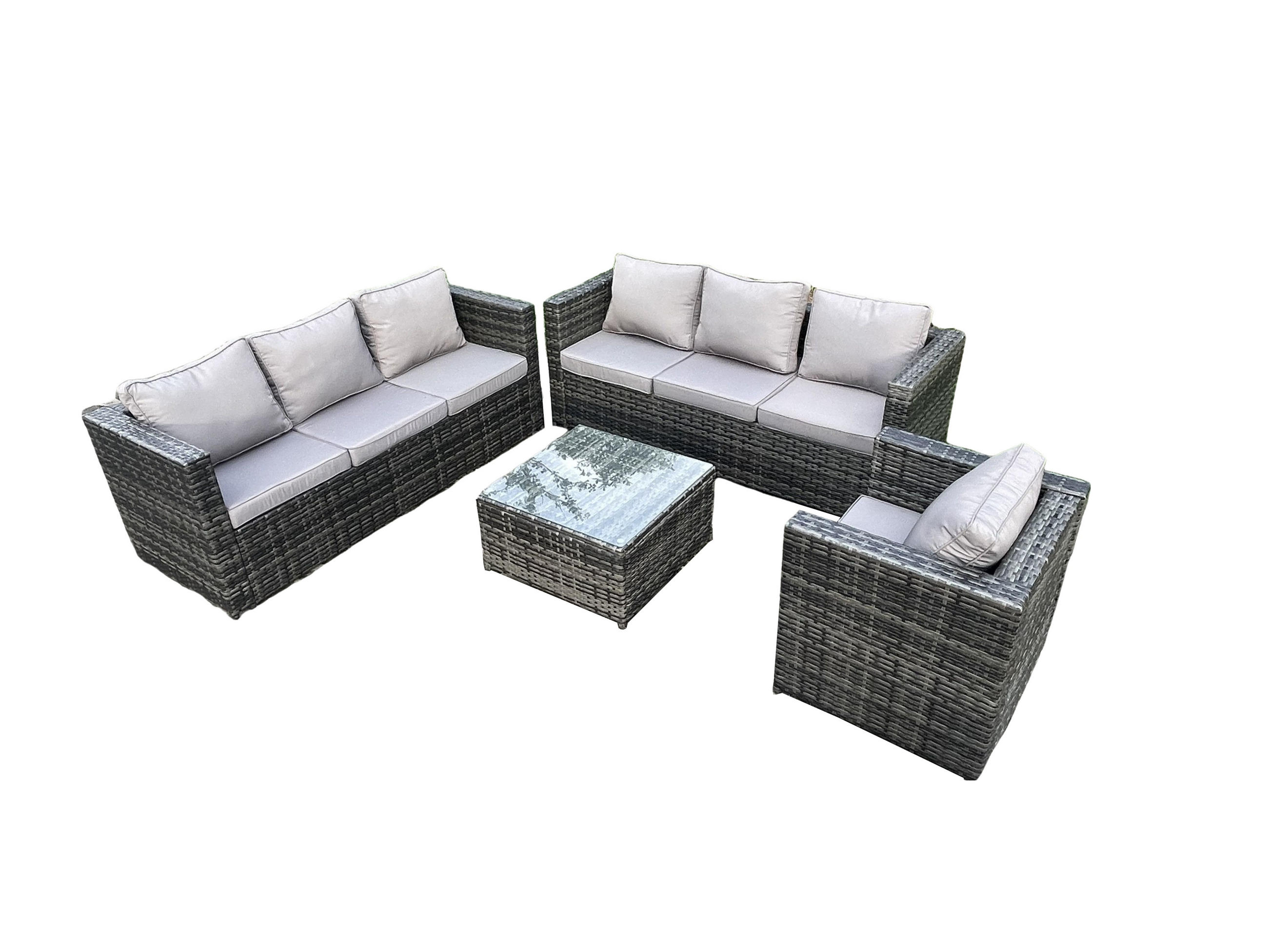 GARTENMÖBELSET Polyrattan 7-Sitzer - Dunkelgrau, Metall - Fimous