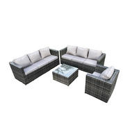 GARTENMÖBELSET Polyrattan 7-Sitzer - Dunkelgrau, Metall - Fimous