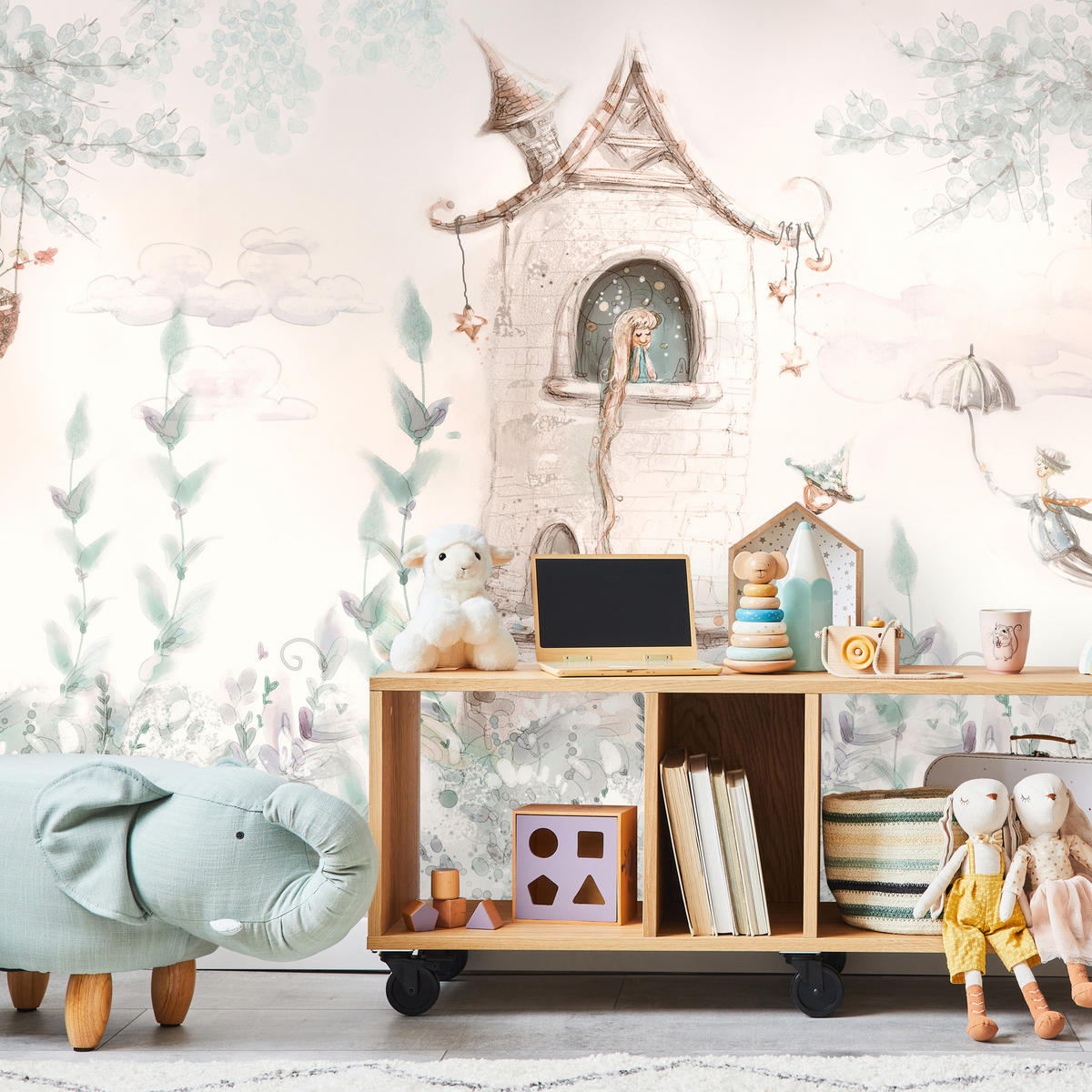 FOTOTAPETE für Kinderzimmer Die Prinzessin im Turm Märchen Pflanzen 300x210 - Beige, Papier (300/210cm) - Muralo