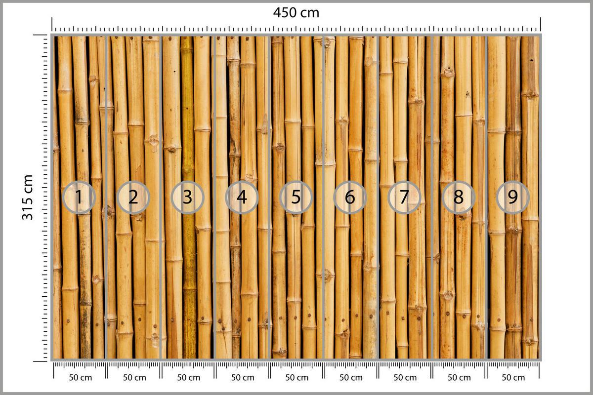 FOTOTAPETE für Küche Bambus Imitation Braune Wand Rustikal 450x315 - Orange/Braun, Papier (450/315cm) - Muralo