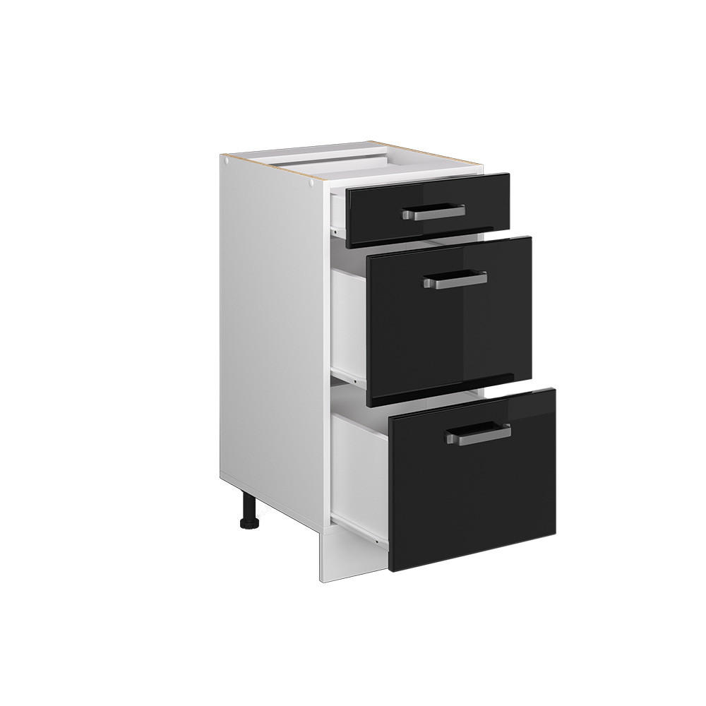 KÜCHENUNTERSCHRANK R-Line Schwarz Hochglanz 40 cm mit Schubladen, ohne AP - Schwarz Hochglanz/Schwarz, Holzwerkstoff (40/81.6/46cm) - Vicco