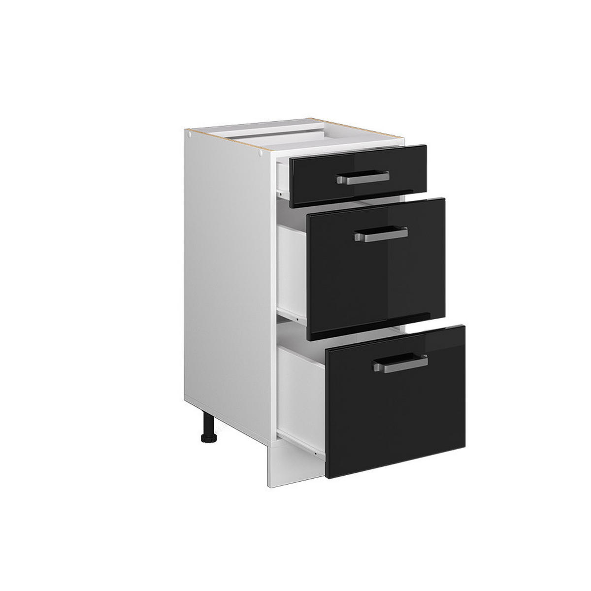 UNTERSCHRANK R-Line Schwarz Hochglanz 40 cm mit Schubladen, ohne AP - Schwarz Hochglanz/Weiß, Holzwerkstoff (40/81.6/46cm) - Vicco