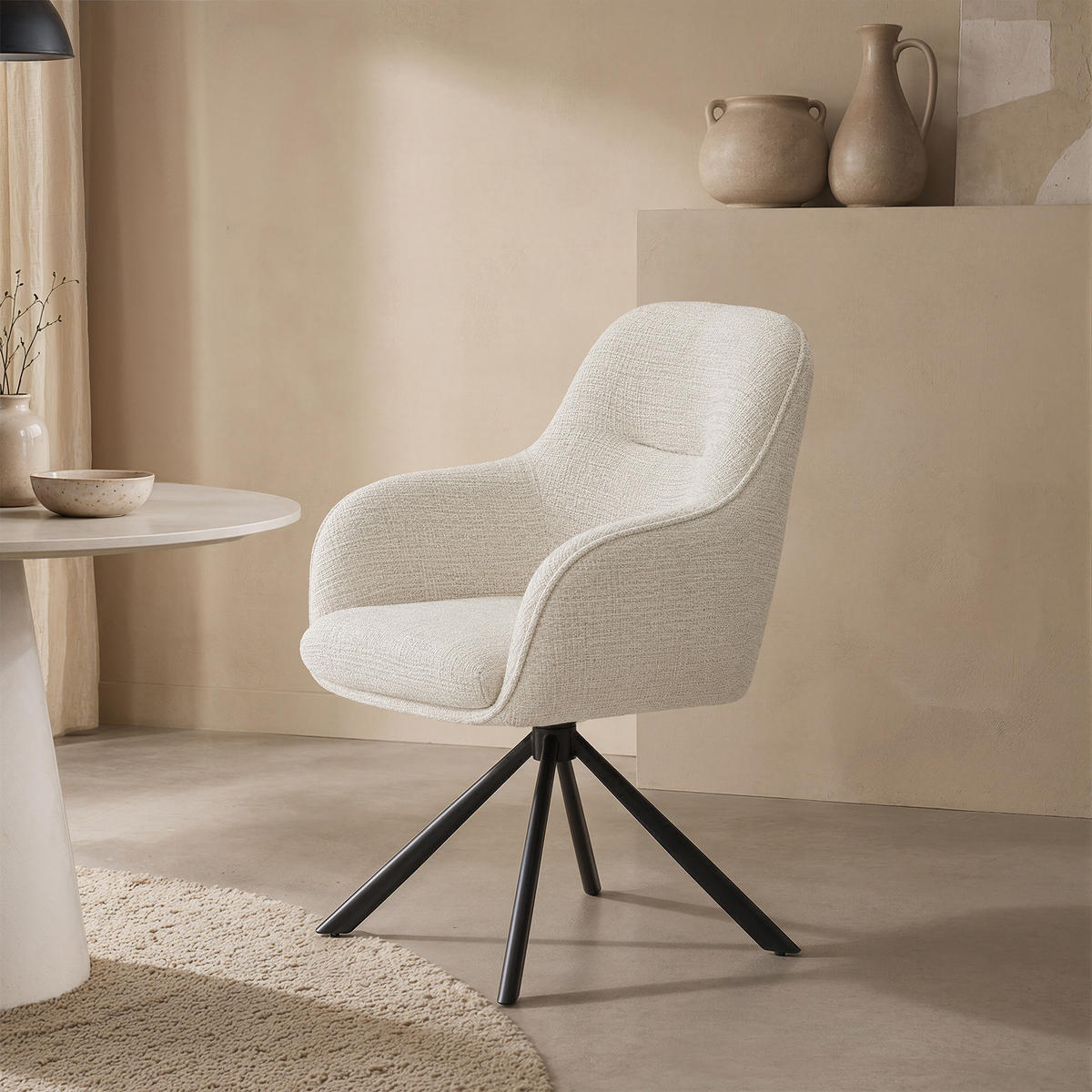 ESSZIMMERSTUHL AURA aus Metall und Stoff 67x62x89 (2er-Set) - Creme, Textil/Metall (62/89/67cm) - Elementi