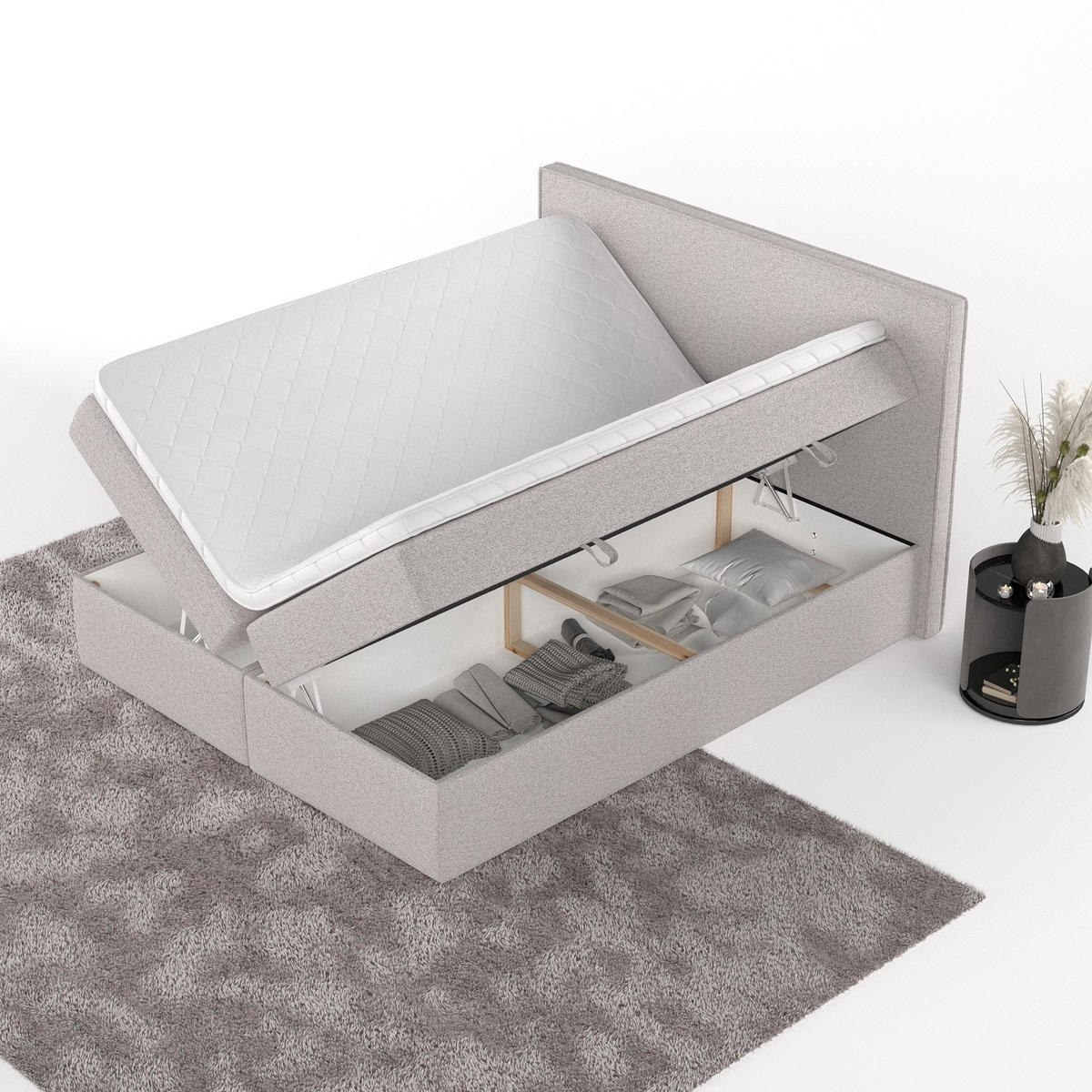 BOXBETT Nuvia 140/200 cm Beige im Riva Stoff - Beige/Schwarz, Holz/Holzwerkstoff (140/200cm) - AltaBeds