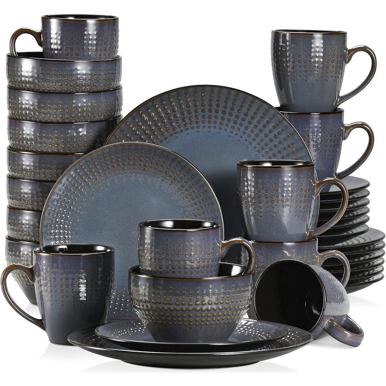 KOMBISERVICE 32-teiliges Set Guto Steinzeug Dunkelblau Grau - Dunkelblau, Keramik (26.7/35/26.7cm)
