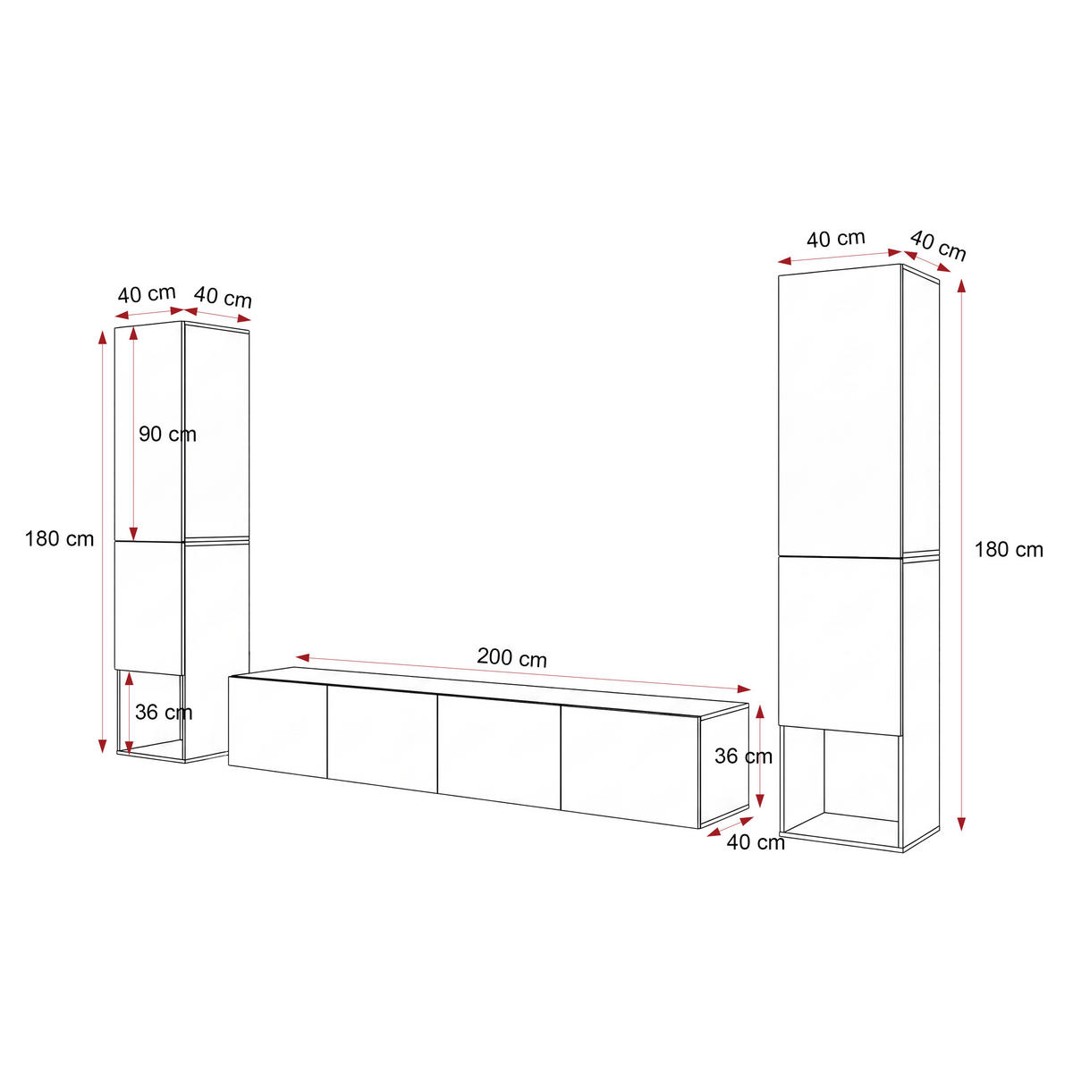 WOHNWAND ANGEL LINE II 3-teilig, mit LED-Beleuchtung, Weiß Hochglanz - Weiß Hochglanz, Holzwerkstoff (280/180/40cm) - Idohome