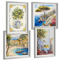 BILDER SET 4er Set - 50x50 cm & 40x60 cm Silberner Rahmen - Blick auf das Meer aus Zitronenbäumen - Silberfarben, Kunststoff (50/50cm) - TULUP