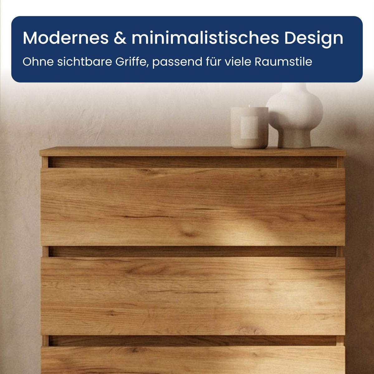 KOMMODE mit drei Schubladen in Craft-Eiche - Naturfarben, Holzwerkstoff (70/77/40cm) - Home Collective