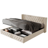 POLSTERBETT 180/200 cm mit hydraulischem Bettkasten, Chesterfield-Design und Samtbezug, Beige - Beige, Textil (180/200cm) - Redom