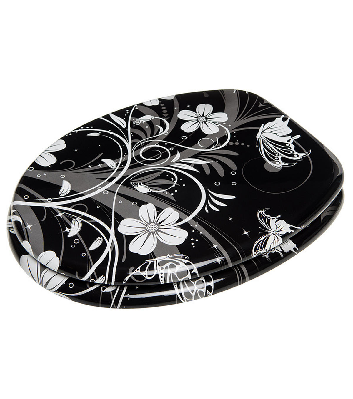 WC-SITZ White Flower - Schwarz, Holzwerkstoff (38/6/47cm) - Sanilo