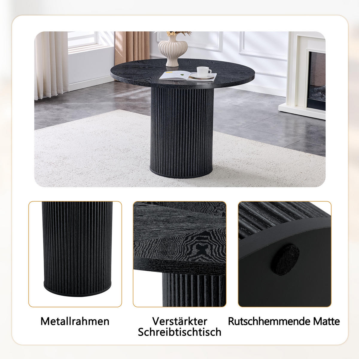 ESSTISCH 100/100/76 cm Schwarz runder MDF-Tisch mit Stauraum im Tischbein - Schwarz, Holzwerkstoff (100/100/76cm) - OKWISH