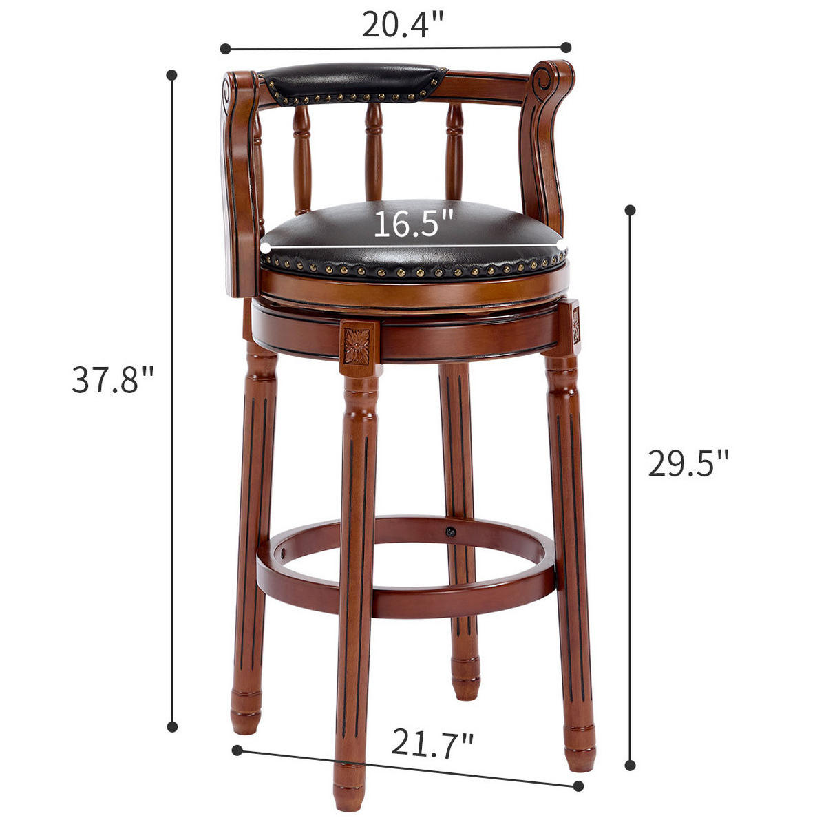 BARHOCKER drehbar mit Rückenlehne 75 cm Leder Holz Schwarz - Schwarz, Holz (54.8/96/54.81cm) - Meubliv