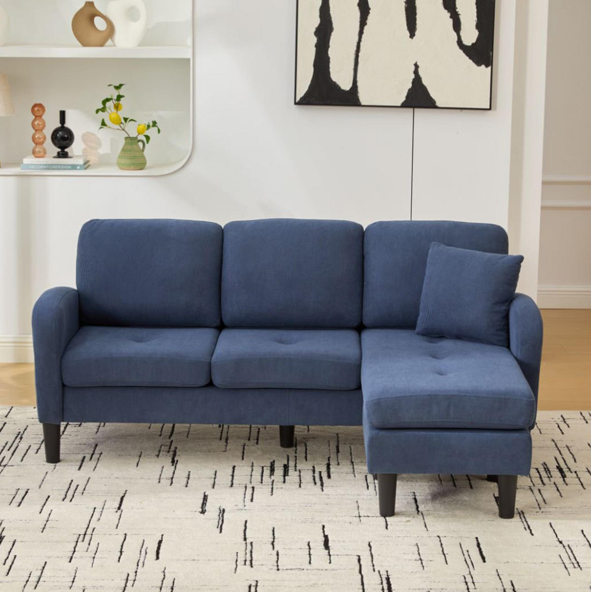 ECKSOFA 166/118/77 cm Blau aus Cordstoff mit Chaiselongue - Blau, Textil (118/166cm) - OKMYHOME