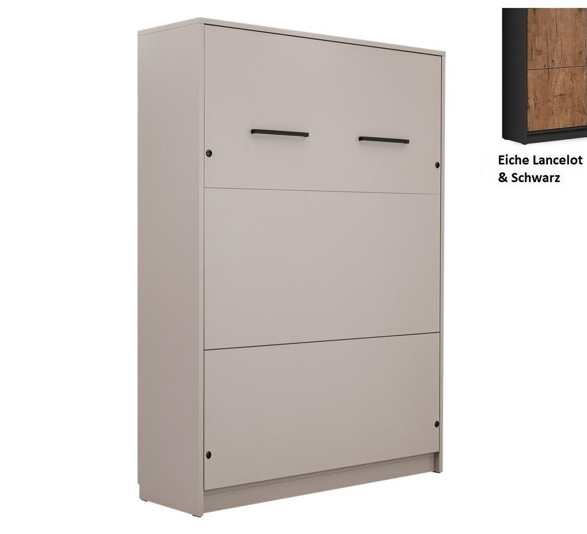 SCHRANKBETT Wandklappbett vetikal GN120x200 mit Schreibtisch und LED - Eiche Lancelot & Schwarz - Schwarz/Braun, Holzwerkstoff (120/200cm) - QMM TraumMöbel