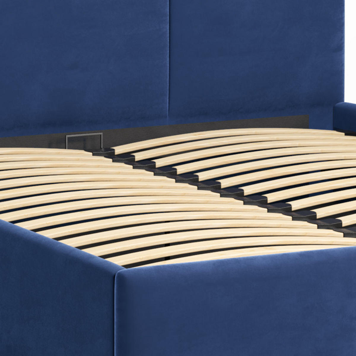 POLSTERBETT 140×200 cm mit Bettkasten und Lattenrost Nela HLR-64 Blau Velours - Blau, Holz/Metall (140/200cm) - Jana
