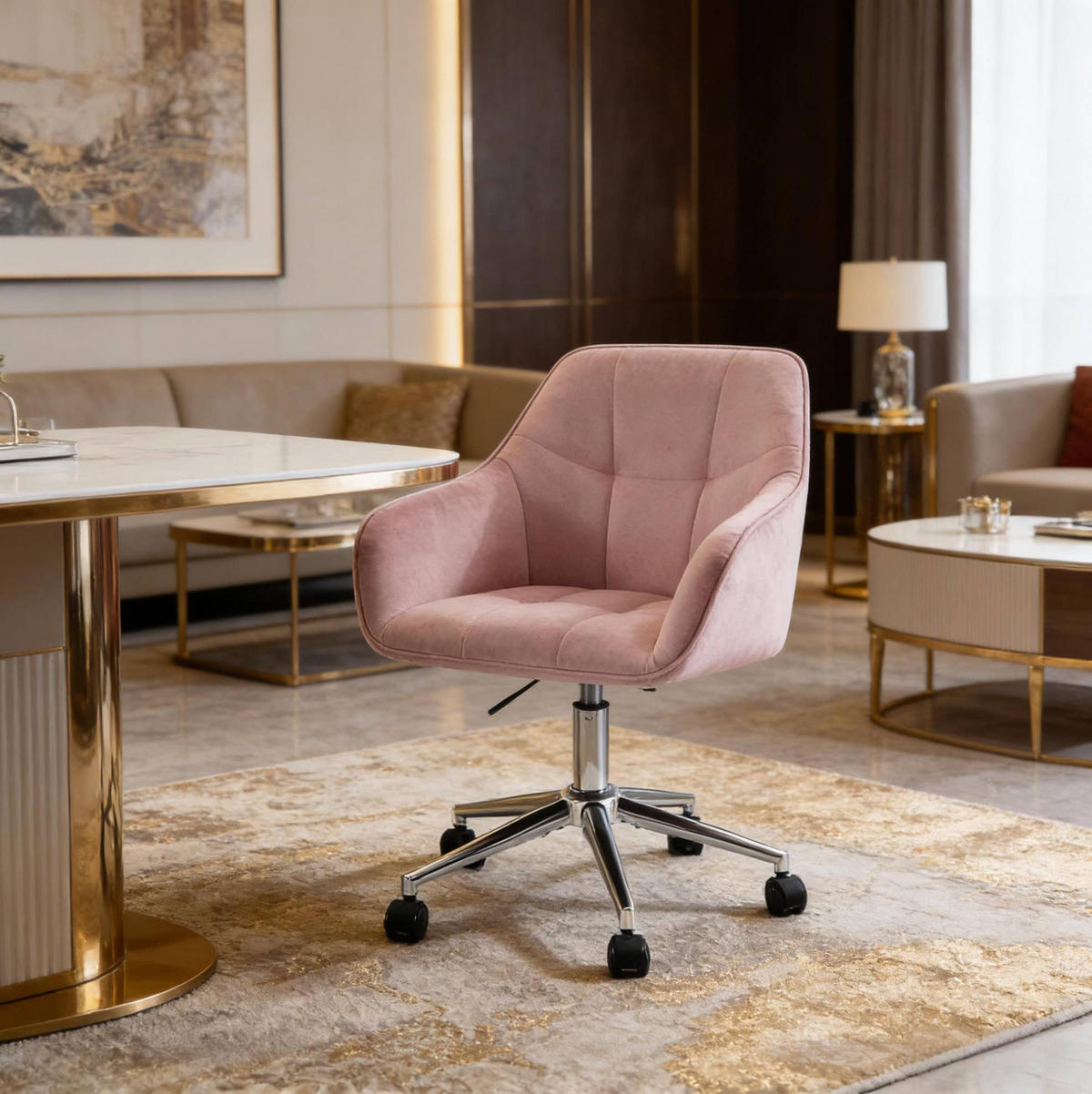 BÜROSTUHL höhenverstellbar drehbar Samt Pink - Pink, Metall (40.5/40/61cm) - Meubliv