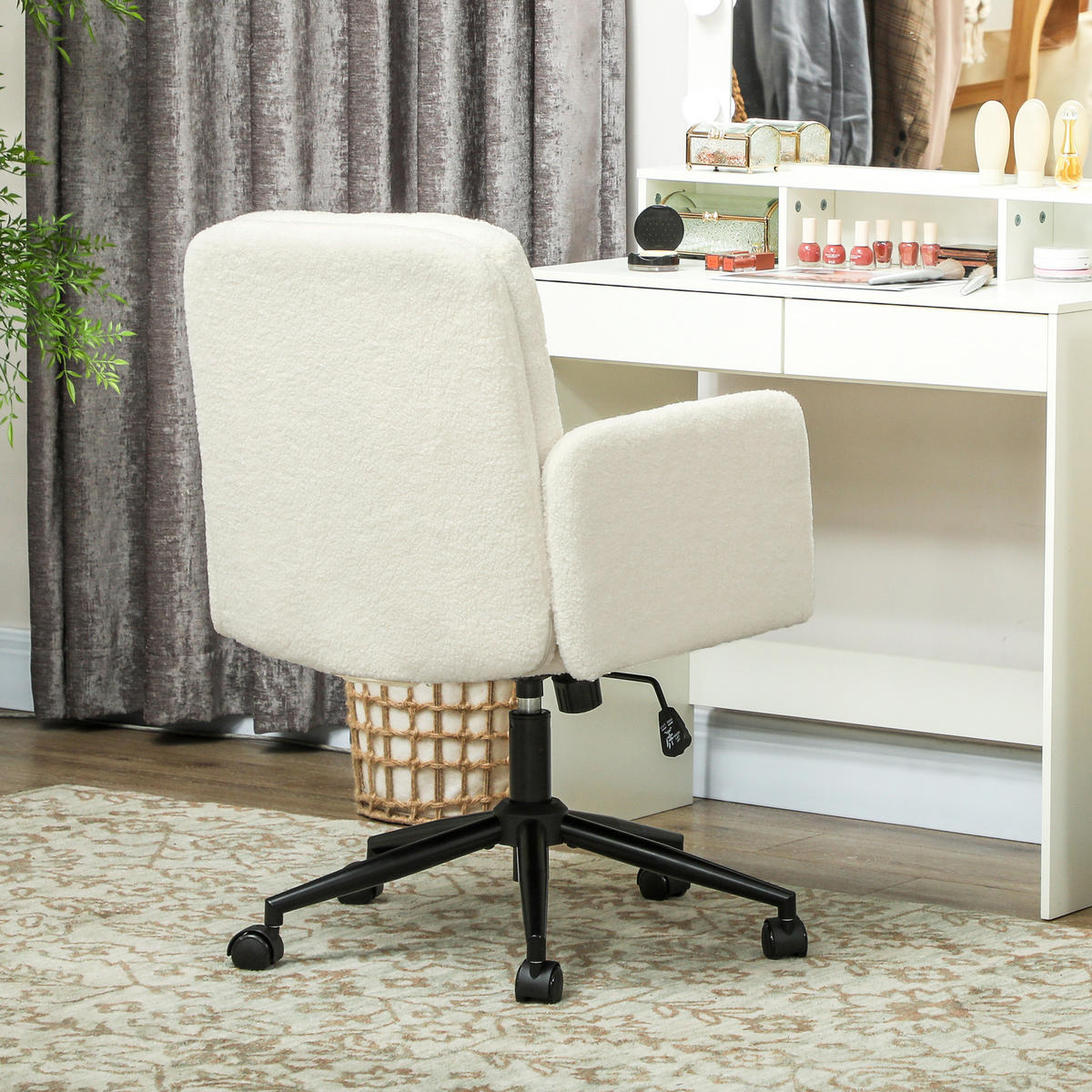 SCHREIBTISCHSTUHL höhenverstellbar Homeoffice Stuhl mit Bouclé-Optik, Cremeweiß - Creme/Schwarz, Textil/Metall (61.5/101/65cm) - HOMCOM