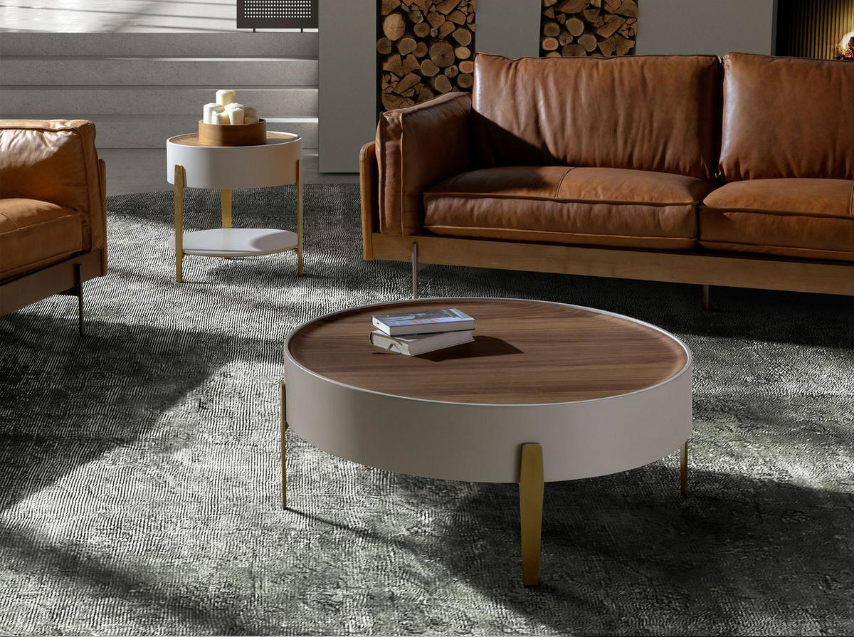 BEISTELLTISCH rund Beige Gold Walnuss 52/52/50 cm - Beige, Holzwerkstoff/Metall (52/52/50cm) - ANGEL CERDA