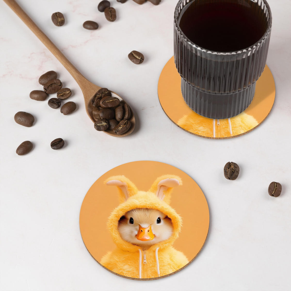 GLASUNTERSETZER Osterhase - Kostüm - Ente 10x10 cm - Gelb, Naturmaterialien (10/0.2cm) - MuchoWow