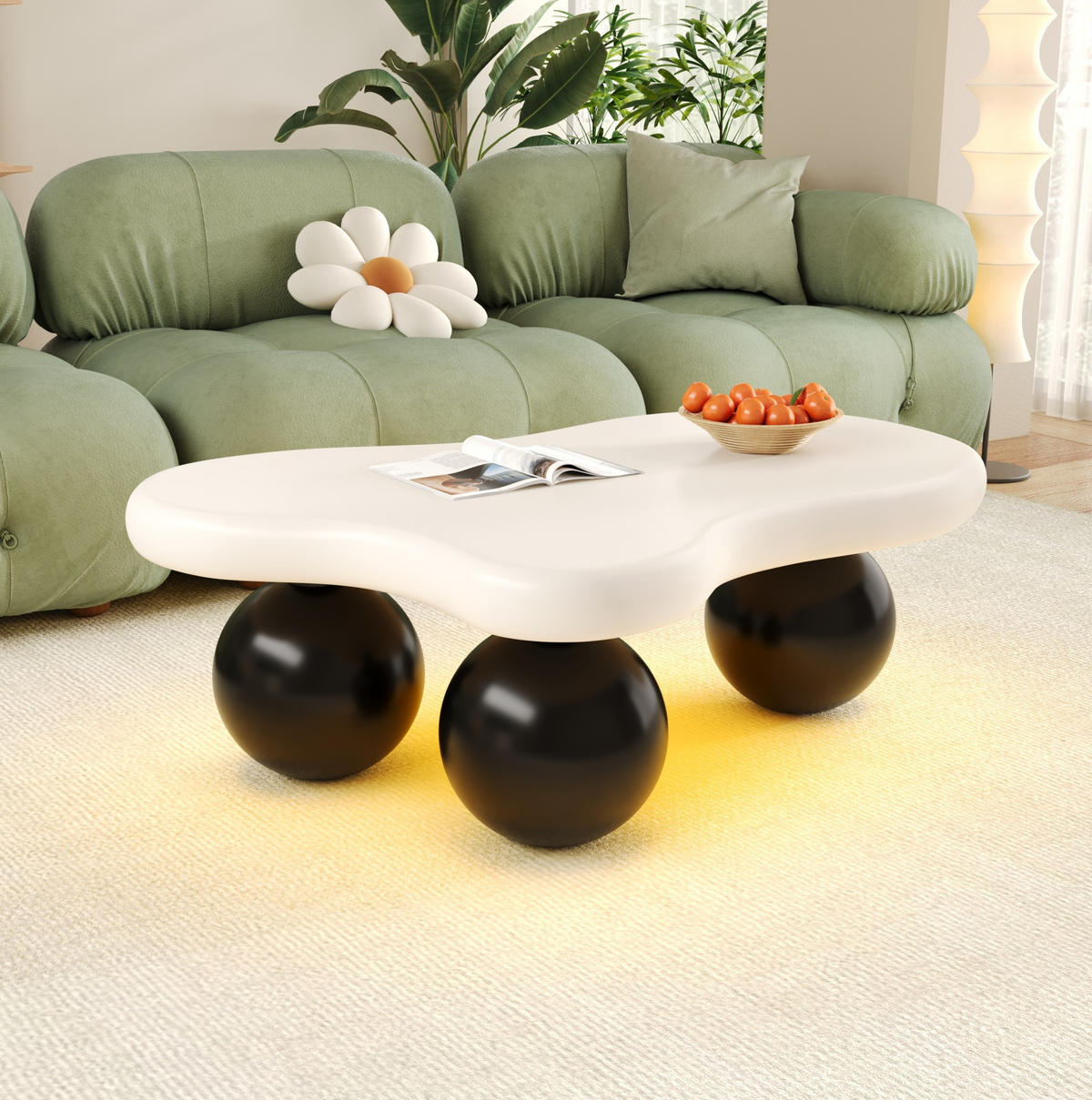 COUCHTISCH 95/62,5/32 cm in Schwarz/Weiß aus MDF mit LED-Beleuchtung - Schwarz, Holzwerkstoff (95/62.5/32cm) - OKMYHOME