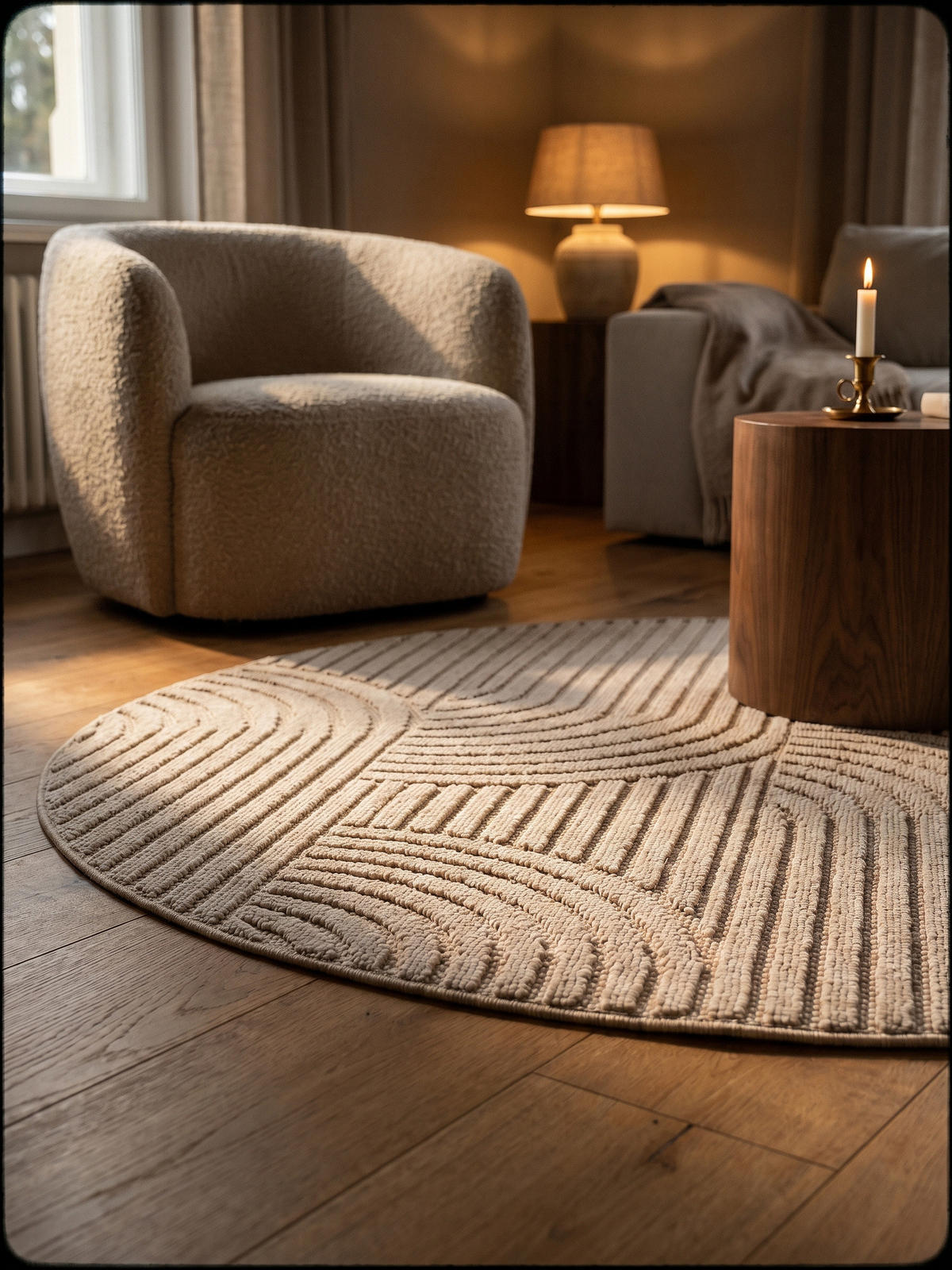 TEPPICH Flachgewebe LANGAU in Beige, mit geometrischen Bögen, Ø 80 cm - Beige, Textil (80/80cm) - KADIMA DESIGN