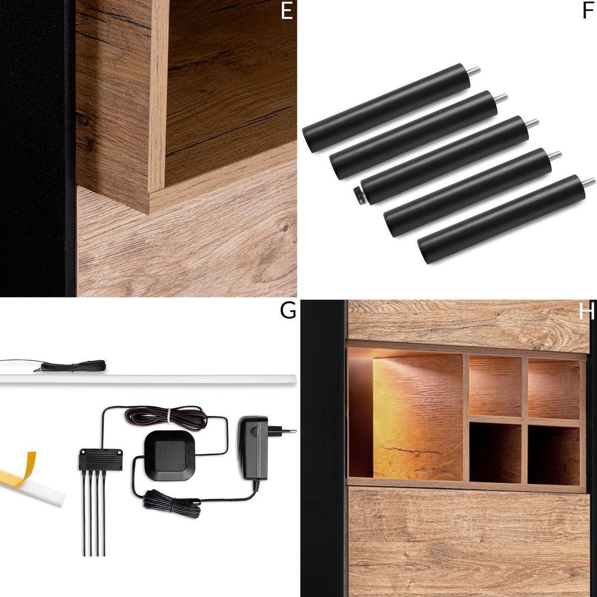 REGAL LOFTY Kreuzeinlage, schwarz / Eiche natur - Eichefarben/Multicolor, Holzwerkstoff (52/174/41cm) - KONSIMO®