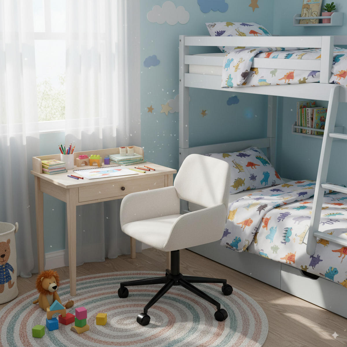 KINDERDREHSTUHL Stoffbezug höhenverstellbar & 360° drehbar - Beige, Holzwerkstoff/Textil (56.5/84.5/57.5cm) - Urban Meuble