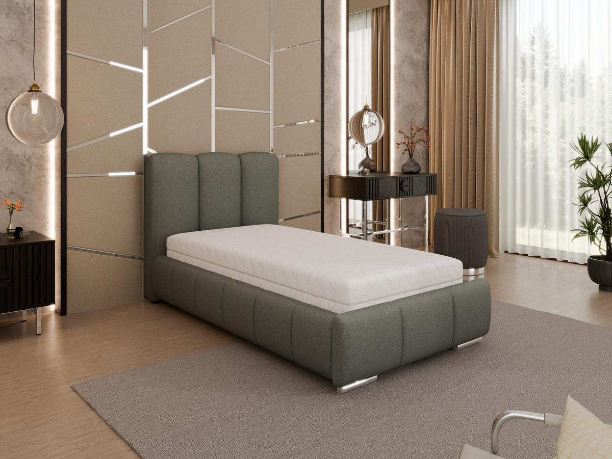 POLSTERBETT Zaira 90x200cm – Elegantes Polsterbett für modernen Wohnstil , Taschenfederkernmatratze Pocket (19cm), grau - Grau, Holz (90/200cm) - Homesy