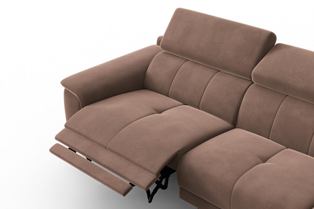 ECKSOFA FIERO 4-Sitzer RECHTS, Brauner Veloursstoff - Schwarz/Braun, Holz/Textil (288/170cm) - Courtois Laville