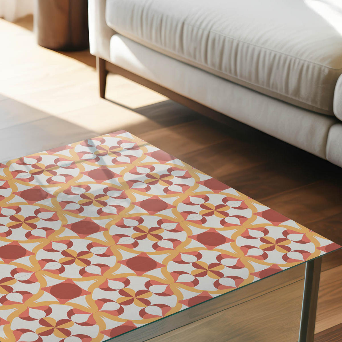 TISCHPLATTE 50x50 cm – Geometrische Muster - Beige, Glas (50/50/0.4cm) - Wallfluent