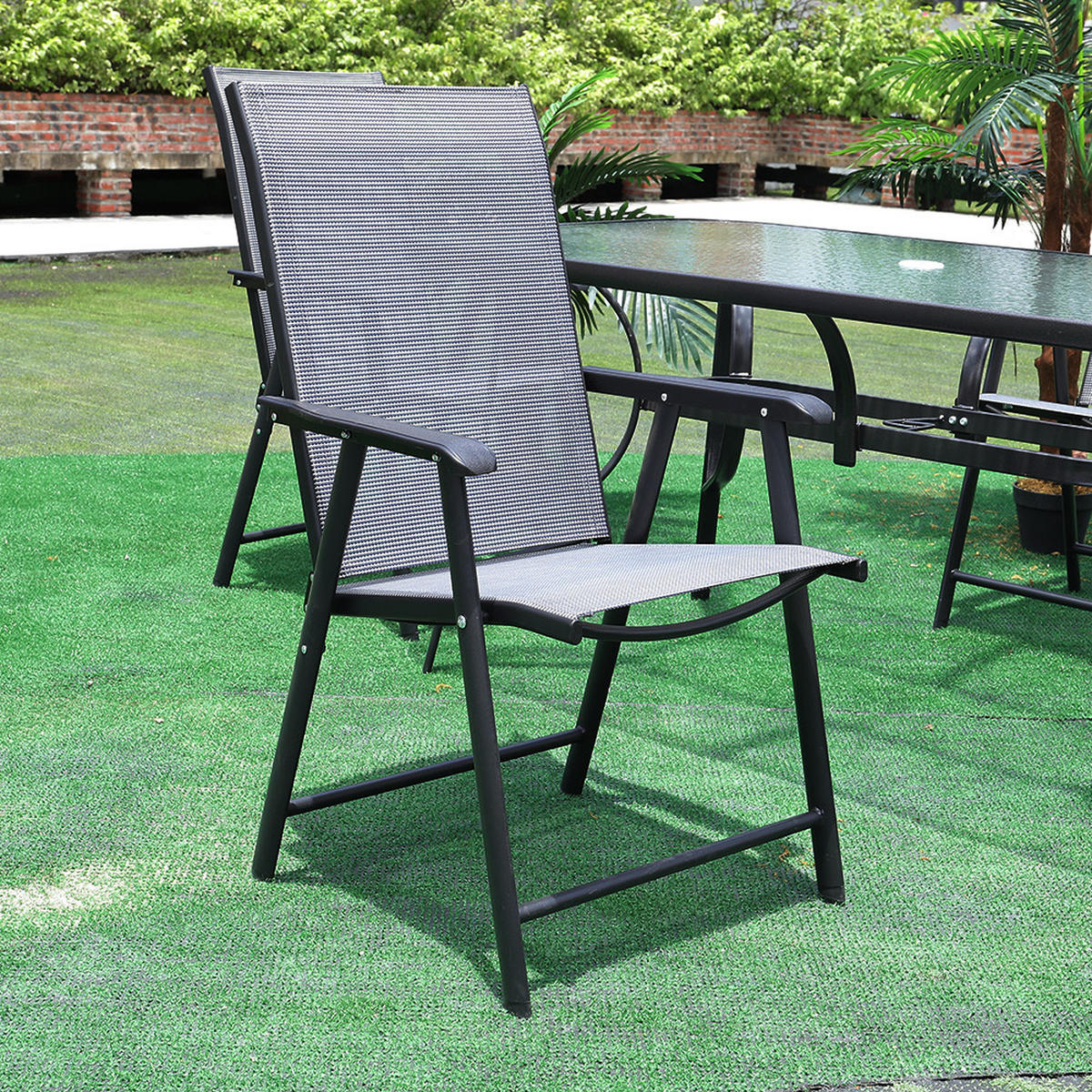KLAPPSTUHL-SET(2 Sthüle) aus Metall Stoff in Schwarz für Balkon Garten oder Terrasse draußen - Schwarz, Metall (59/95/66cm) - Livingandhome