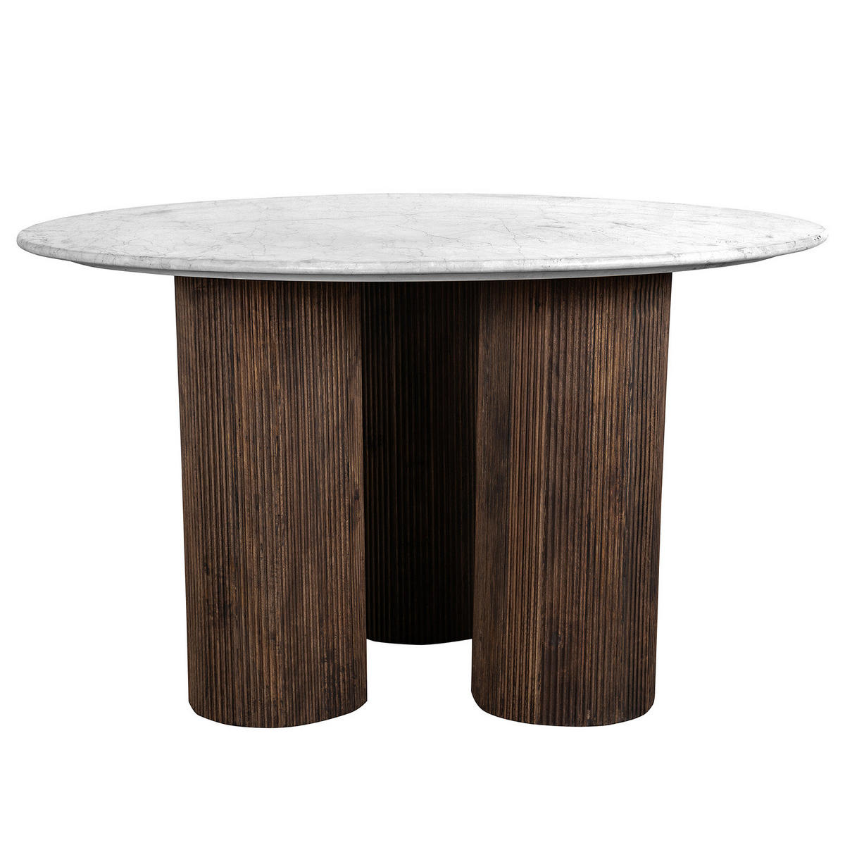 ESSTISCH - Mango massiv / Marmor - Dunkelbraun / Marmor Weiß - Weiß, Naturmaterialien/Holz (130/130/76cm) - home24