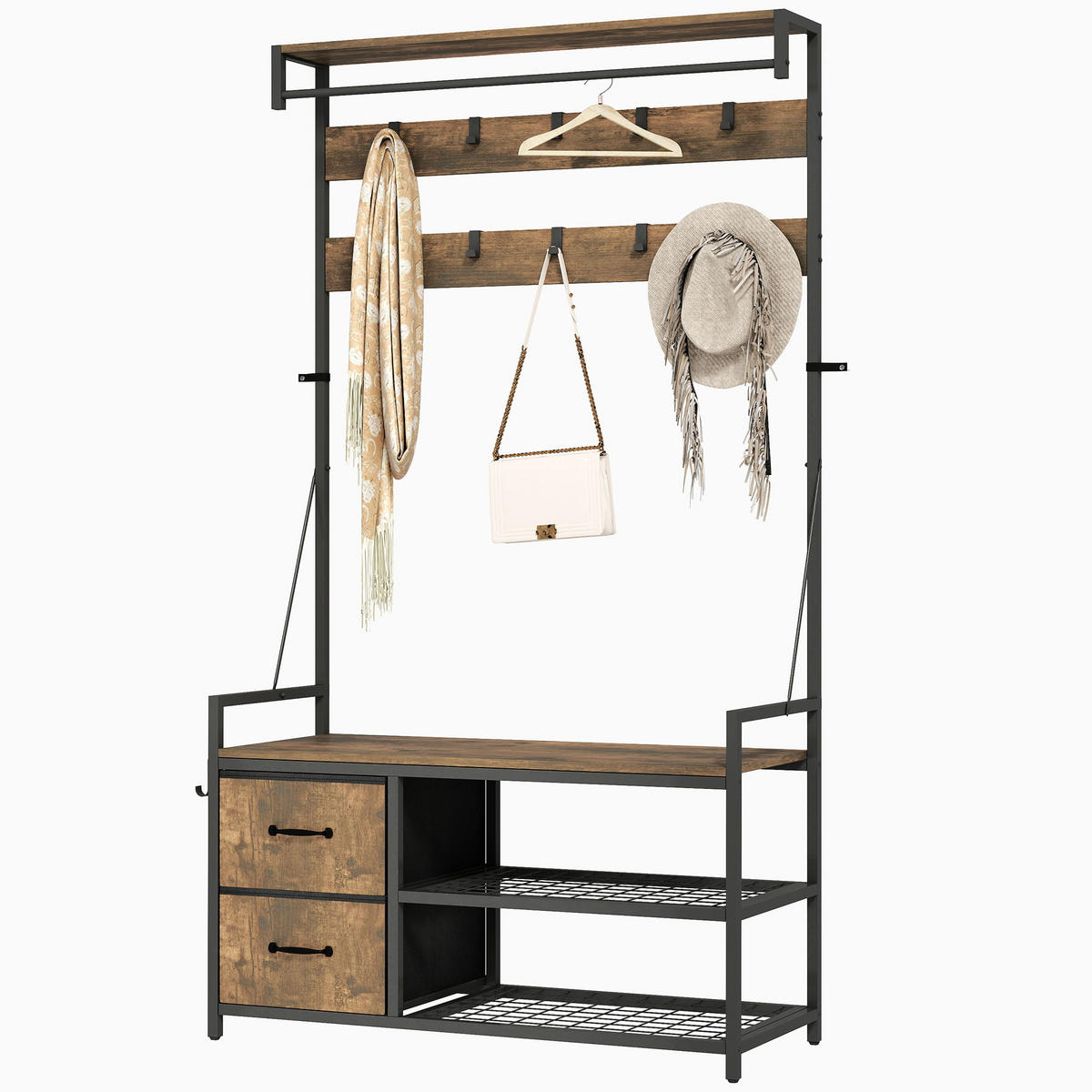 GARDEROBENSTÄNDER 6-in-1 DE-09827 Braun - Braun, Holzwerkstoff/Metall (40/180/100cm) - ComfortXL
