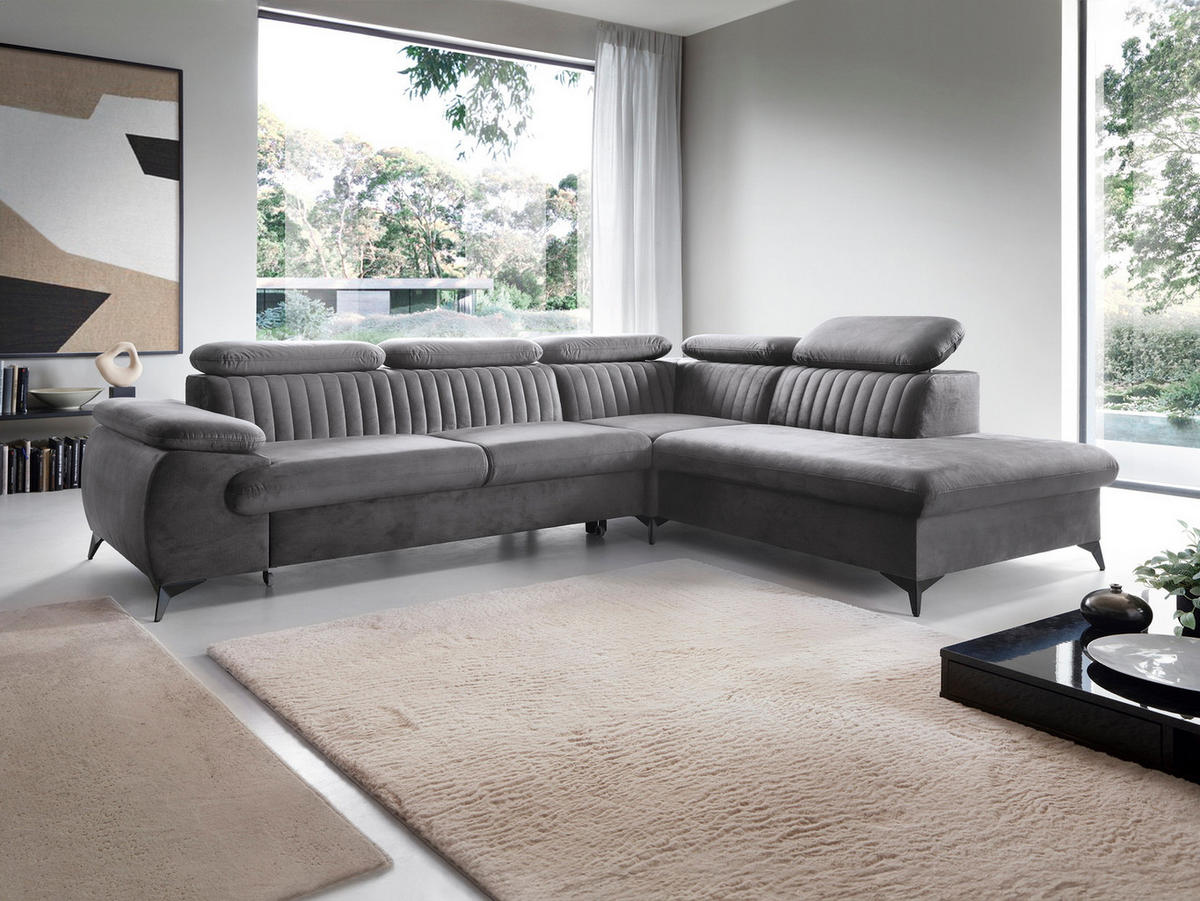 ECKSOFA 275 cm mit verstellbaren Kopfstützen Xanto L, Rechts, Dunkelgrau - Dunkelgrau, Holz (221/275cm) - Emporius