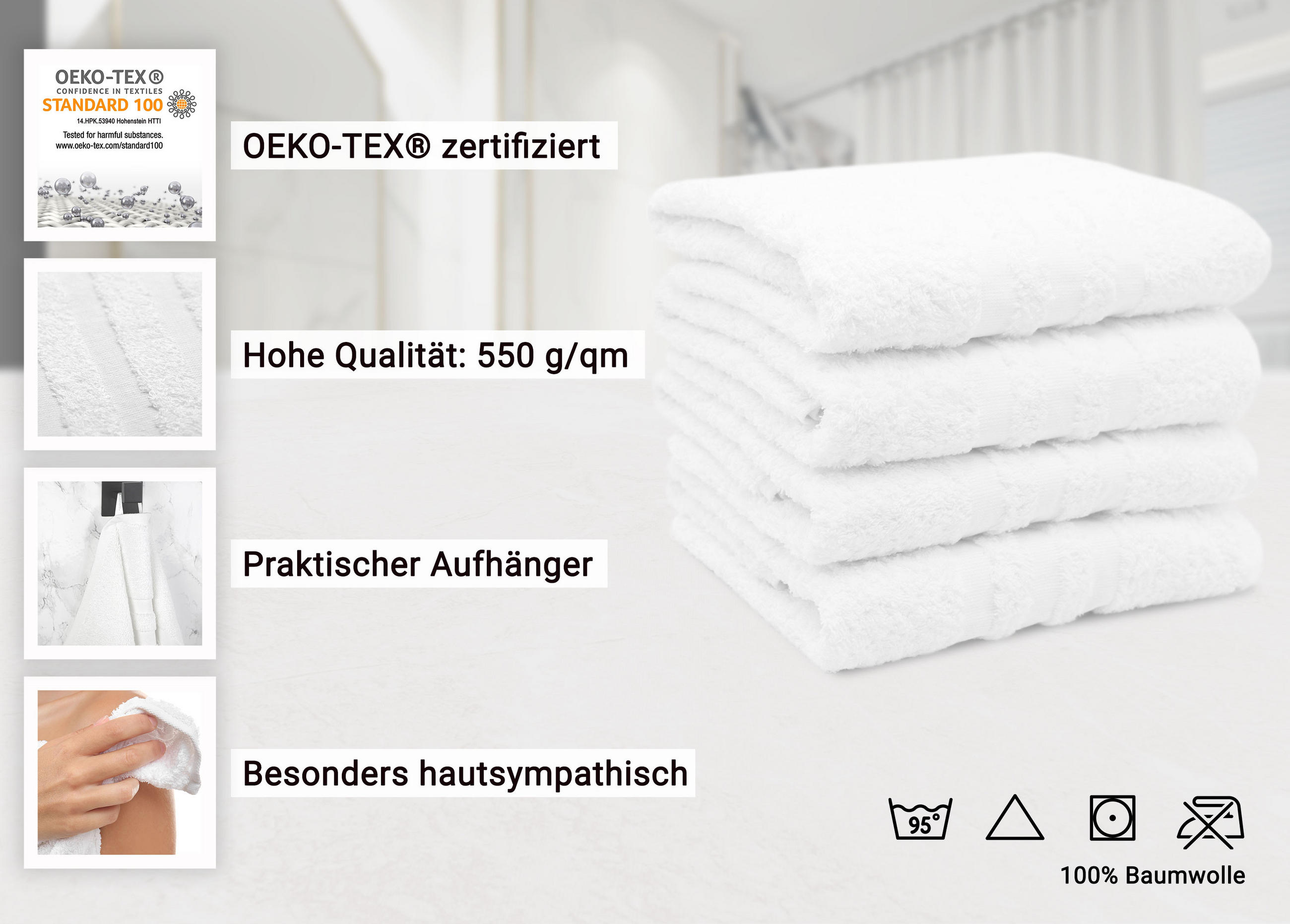 HANDTÜCHER, 4er-Set, 50x100 cm, 100% Baumwolle, Weiß - Weiß, Textil (50/100cm) - Zollner
