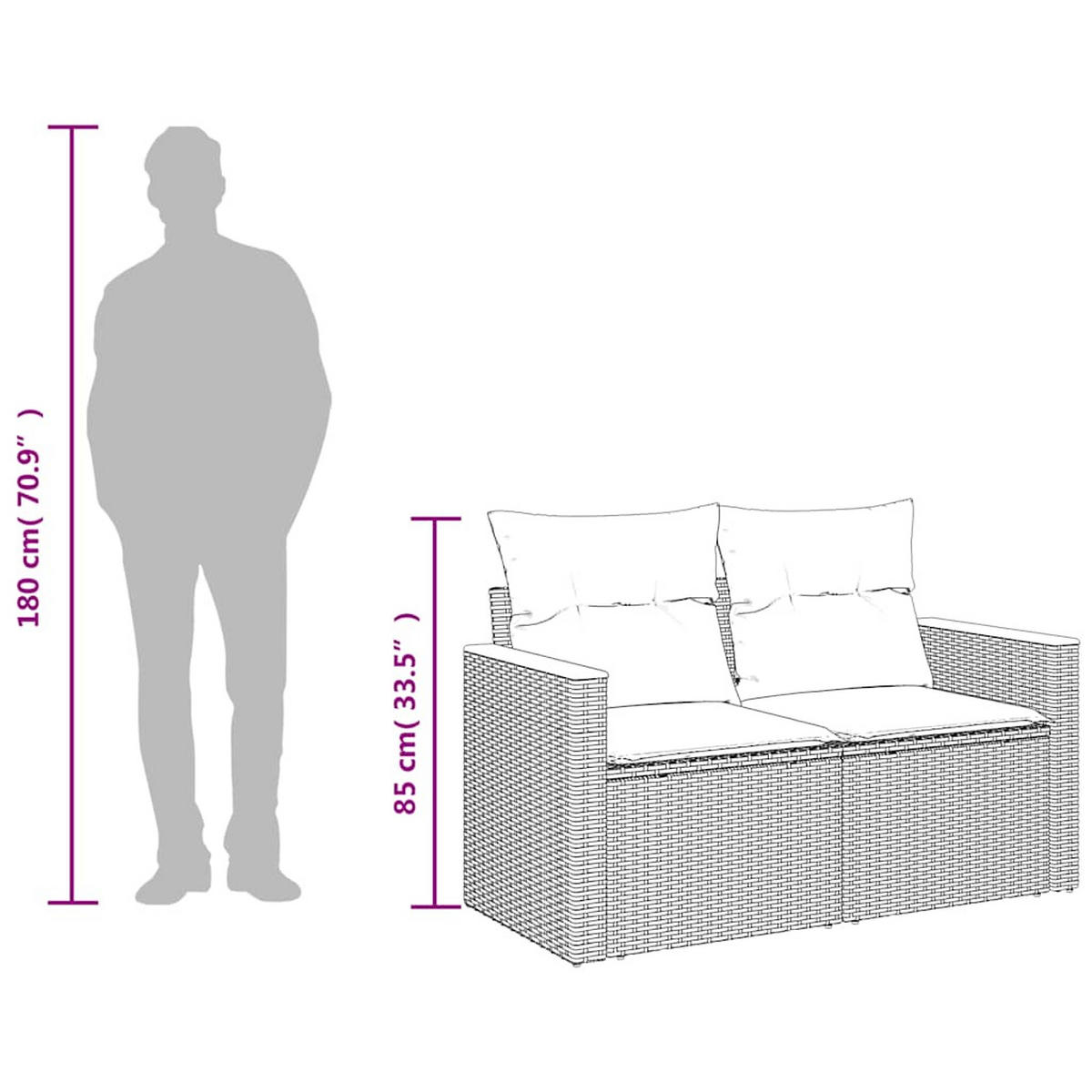 GARTENSOFA Mit Kissen 2-Sitzer Beige Poly Rattan - Beige, Kunststoff (124/69/62cm) - vidaXL